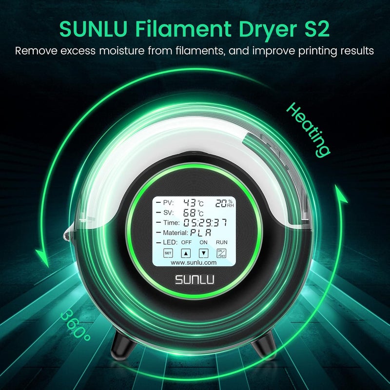 Sunlu Official Filament Dryer S2, 70℃ Max Temperature, Built-in Circulation Fan, 3D Printer Filament Storage Box Filament Dehydrator, Nylon TPU PLA PETG ABS 3D Printer Filament Dryer Box (Black) - Image 2